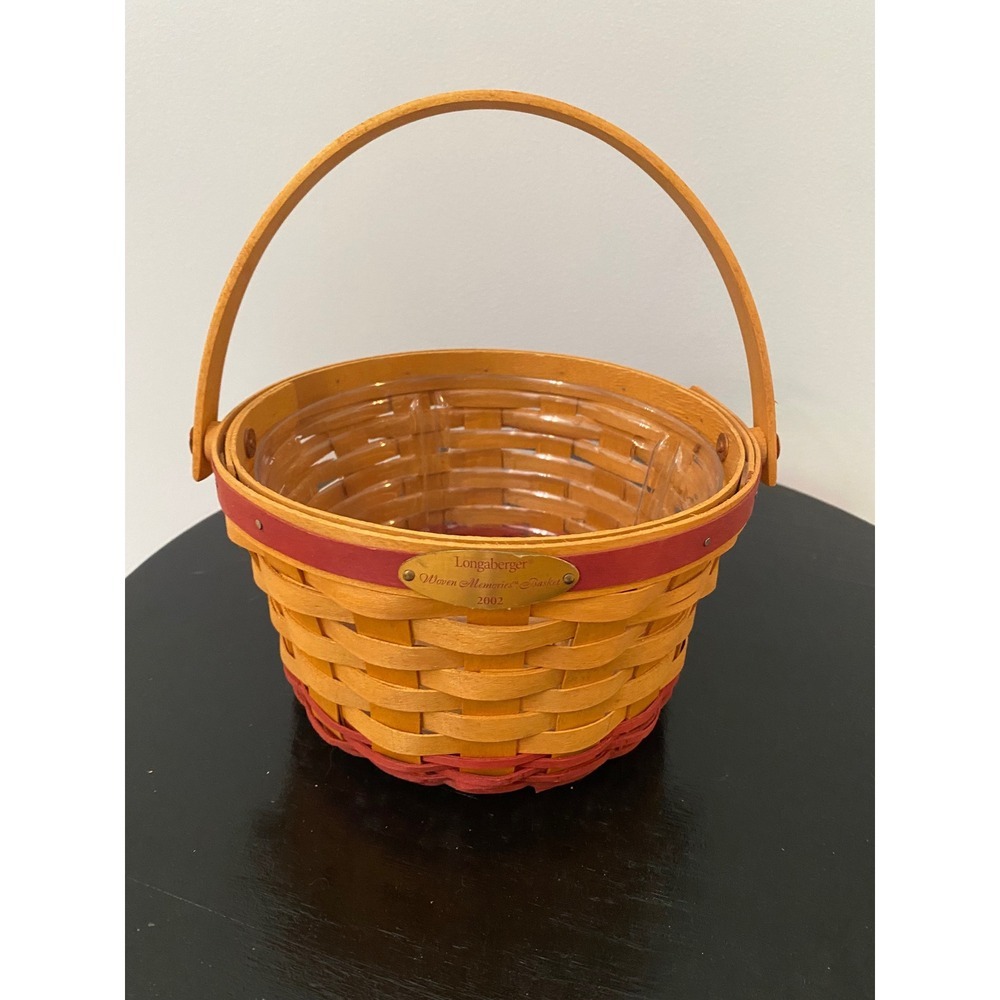 Longaberger Woven Memories Basket Unisex OS Tan Red 2002‎ Handwoven With Liner